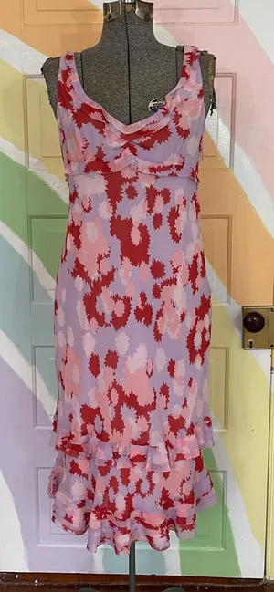 Anthropologie Deletta Silk Floral Y2K Whimsical Midi Dress Sz 8 💛🎀 thumbnail 1