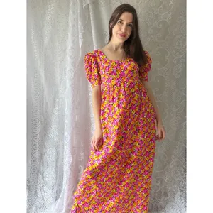Vintage 70s Handmade Floral Puff Sleeve Maxi Dress Empire Waist Cottagecore thumbnail 3