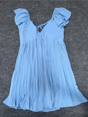 Lulu's Amalfi Coast Light Blue Pleated Flutter Sleeve Mini Dress thumbnail 4