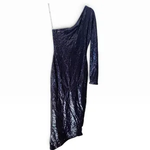 NWT Lulus Deja Vu One Shoulder Sequin Dress Navy Blue Size Small thumbnail 3