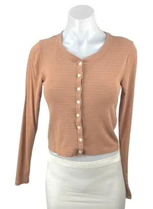 Abercrombie & Fitch Womens Brown Ribbed Knit Long Sleeve Button Up Blouse Top XS thumbnail 1