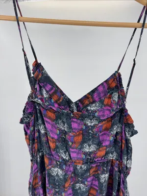 Ecote Multicolor Printed Mini Dress M 100% silk button front colorful pockets thumbnail 3