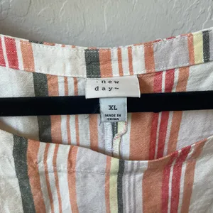 A New Day Women's Striped Short-Sleeve Linen Blend Top - Coral Multi XL thumbnail 3