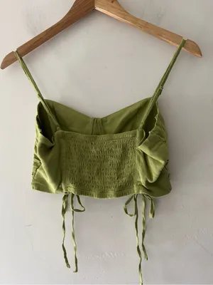 Garage Olive‎ Green Ruched Crop Bustier Top thumbnail 3