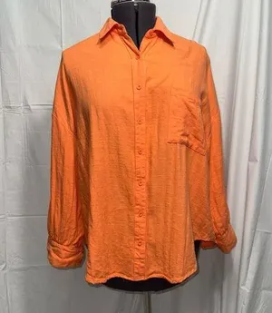 HERSY orange linen blend oversized button down shirt size women’s large thumbnail 1