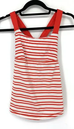 Lululemon Tank Top Women's Size 4 Track & Train Twin Stripe Love Red White *READ thumbnail 1