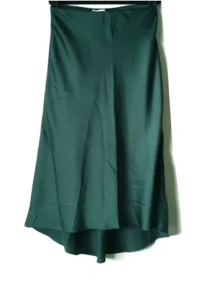 Abercrombie & Fitch Satin A-Line Flare High Low Midi Skirt XXSP Green Side Slit thumbnail 1