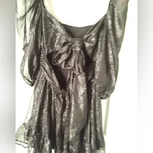 Lucy in the sky babydoll Sparkles Ruffle Mini Dress back bow tie cut out sz M thumbnail 4