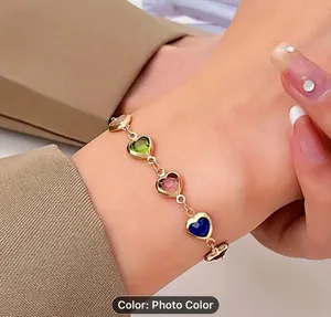 Colorful Heart-shaped Gold Tone Bracelet thumbnail 1
