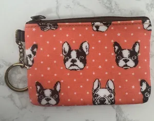 Coral Bulldog Print Zip Coin Pouch with Keyring thumbnail 1