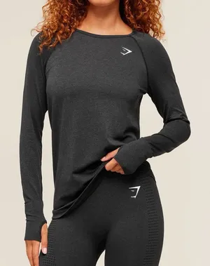 Gymshark Vital Seamless 2.0 Light Long Sleeve Top Black Small NWT thumbnail 1