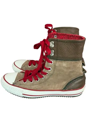 Converse All Star Tan Brown Canvas Leather High Sneaker Boot Lace Size 7 Women's thumbnail 4