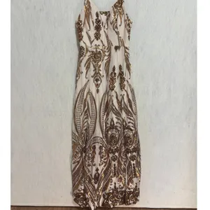 Windsor Sequin Maxi Dress Gold Bronze Damask Formal Prom Gown Art Deco Glam L thumbnail 10