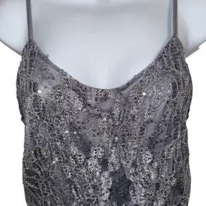 EXPRESS Gray Sequin‎ and Lace Peplum Cami Tank Top Size Small thumbnail 3