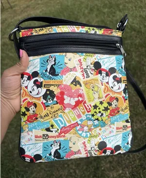 Disney Parks Crossbody Bag Mickey Minnie Mouse Cartoon‎ Print Zip Shoulder Purse thumbnail 1