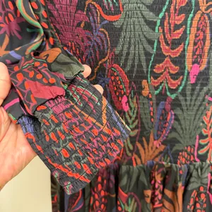 FARM Rio Frutis Dress Smocked Long Blouson Sleeve Drop Waist Multi Color Size XS thumbnail 9