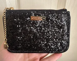 Kate Spade Black Glitter Keychain Coin Pouch Wallet thumbnail 1
