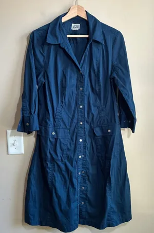Converse One Star Shirt Dress L Teal Blue Womens Utility Snap Front Cotton thumbnail 1