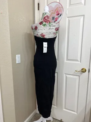 Zara Black Denim Strapless Button-Front Midi Dress with Slit thumbnail 4