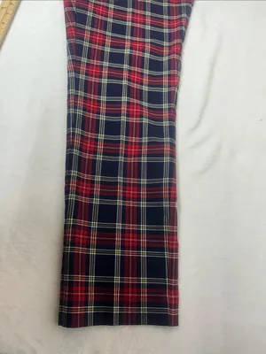 Anne Klein Red and Navy Plaid pull on pants Stretchy thumbnail 7