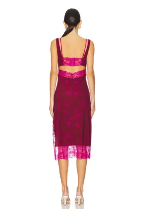 Free People x REVOLVE Floral Lace Party Crasher Midi Slip in Plum Combo thumbnail 4
