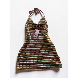Wild Fable Crochet Halter Mini Dress Striped Boho Festival Yellow Multi‎ S NWT thumbnail 2