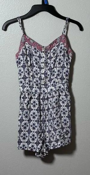 American eagle Women Blue/White Print floral‎ romper size XXS thumbnail 1