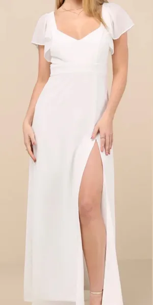 NWT Lulus Size Small Simply Delightful White Tie-Back Flutter Sleeve Maxi Dress thumbnail 1