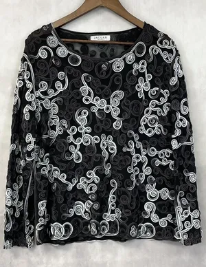 Jaguar Soutache Mesh Top‎ Women Large Swirl Sheer Statement Goth Eclectic Edgy thumbnail 1