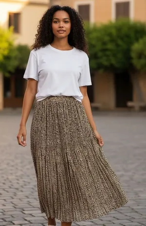 Allison Taylor Leopard Print Pleated Shear Maxi Skirt Brown Animal‎ Print Large thumbnail 1