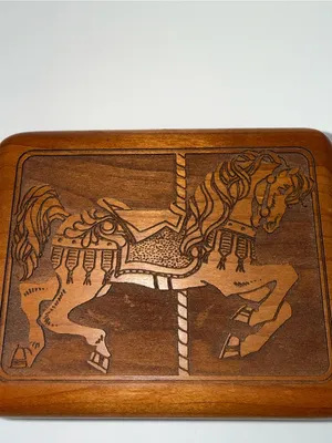 Wooden Jewelry Box Set - Brown Decorative Carousel and Love Motif thumbnail 2