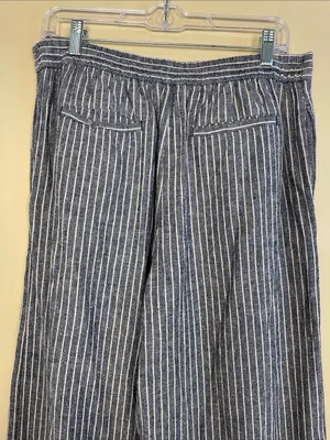 Banana Republic Women’s Linen Blend Striped Blue White Cropped Wide Leg Pants thumbnail 5