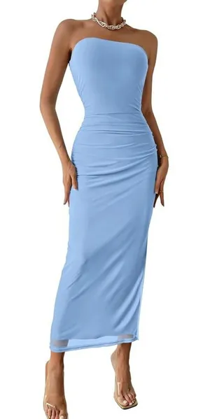 Pretty Garden Blue Strapless Ruched Dress thumbnail 1