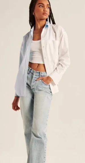 NWOT Abercrombie & Fitch Oversized Poplin Color block Button-Down Shirt thumbnail 1