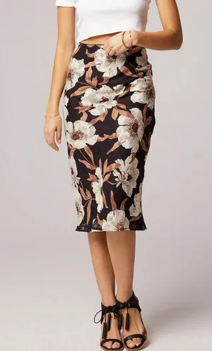 Band of Gypsies Collective Floral Print Midi Slip Skirt Rho Black Cream Size Large thumbnail 2