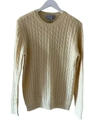 Sutton Studio Cashmere Cable Knit Cream Ivory Crewneck Swearer SZ XL #2255 thumbnail 1