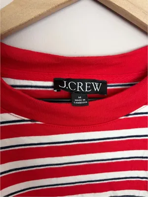 J. Crew Relaxed Premium Weight Cropped T-Shirt Red Stripes Medium thumbnail 4