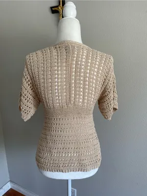 Women's Crochet Tie-Front Shrug in Beige thumbnail 4