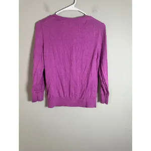 Banana Republic Cardigan Petunia Purple Cotton Silk V-Neck Sweater Size M‎ thumbnail 5