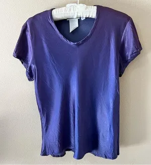 Vintage Paris Sport Club Satin Shirt Womens L Large Fits Small Medium Purple 90s thumbnail 1