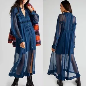 NWT Free People Amelia Lace Maxi Dress Teal Blue Small thumbnail 2