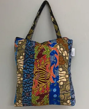Quilted multicolor tote bag new! Blue thumbnail 5