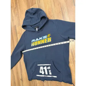 RAKS Runner Cropped Hoodie Women's Medium‎ Blue Raw Hem Graphic Sweatshirt thumbnail 9