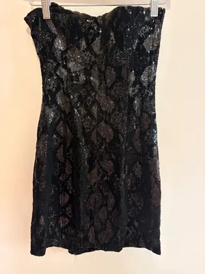 ZARA strapless Black sparkly mini dress thumbnail 4