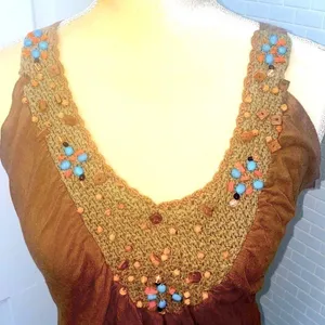 DIMRI hand beaded brown cropped camisole/top. V neckline. Size Medium. Washable. thumbnail 2