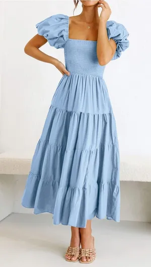 PrettyGarden Summer Puff Sleeve Midi Dress thumbnail 1
