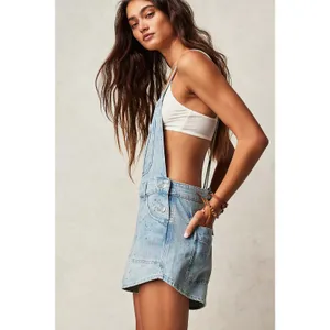 Free People Canyonland Denim Jean Shortalls Size Small Distressed Overalls Beach thumbnail 5