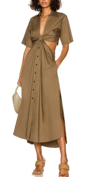 ALC Frank Georgia Cut Out Plunge Neck‎ Button Down Midi Shirt Dress Sz 6 thumbnail 1
