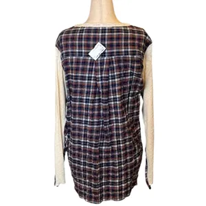 Pete Cream Front Plaid‎ Back Slub Cotton Top M thumbnail 2