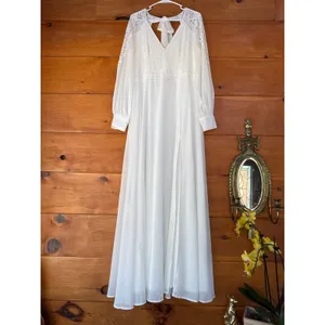 NWOT Lulus Astra White Lace Long Sleeve Backless Maxi Dress Wedding Bridal Sz M thumbnail 5